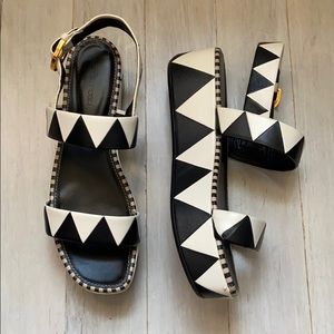 Sergio Rossi geometric flatform sandals sz 40